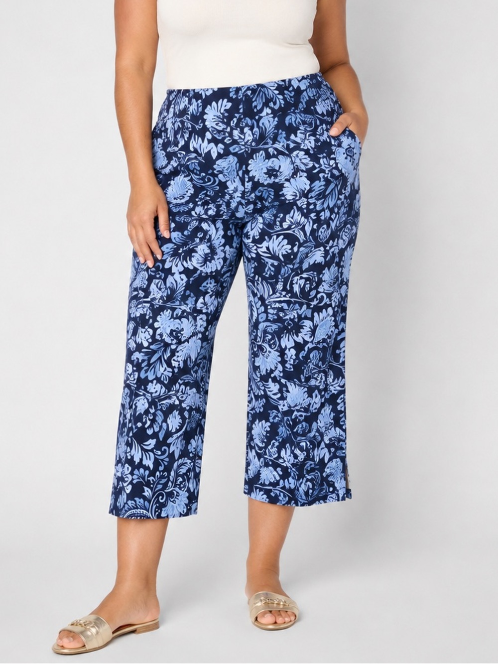 Denim and Co. Regular Beach Jersey Wide Leg Crop Pants Large New A723026